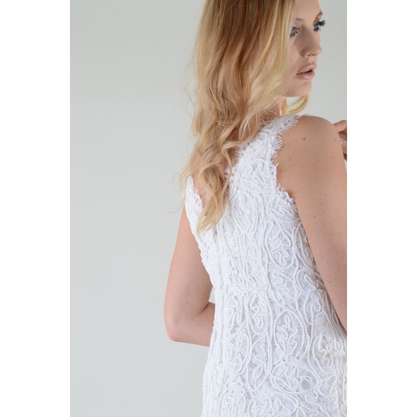 Lovemystyle blanc v-cou robe en dentelle avec passepoil blanc