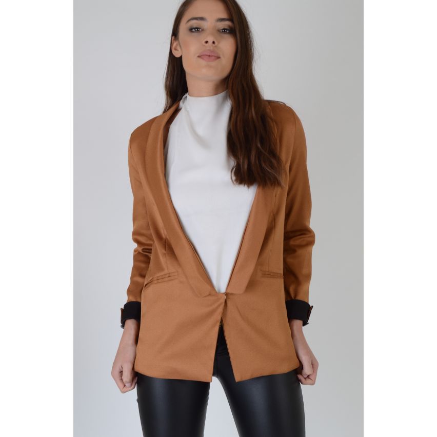 Lovemystyle Blazer With Long Line Collar In Camel