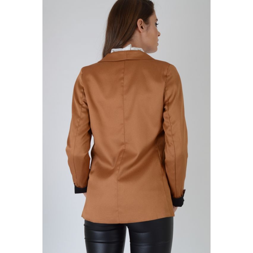 Lovemystyle Blazer With Long Line Collar In Camel