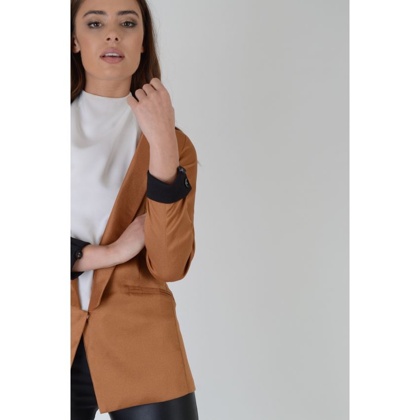 Lovemystyle Blazer With Long Line Collar In Camel