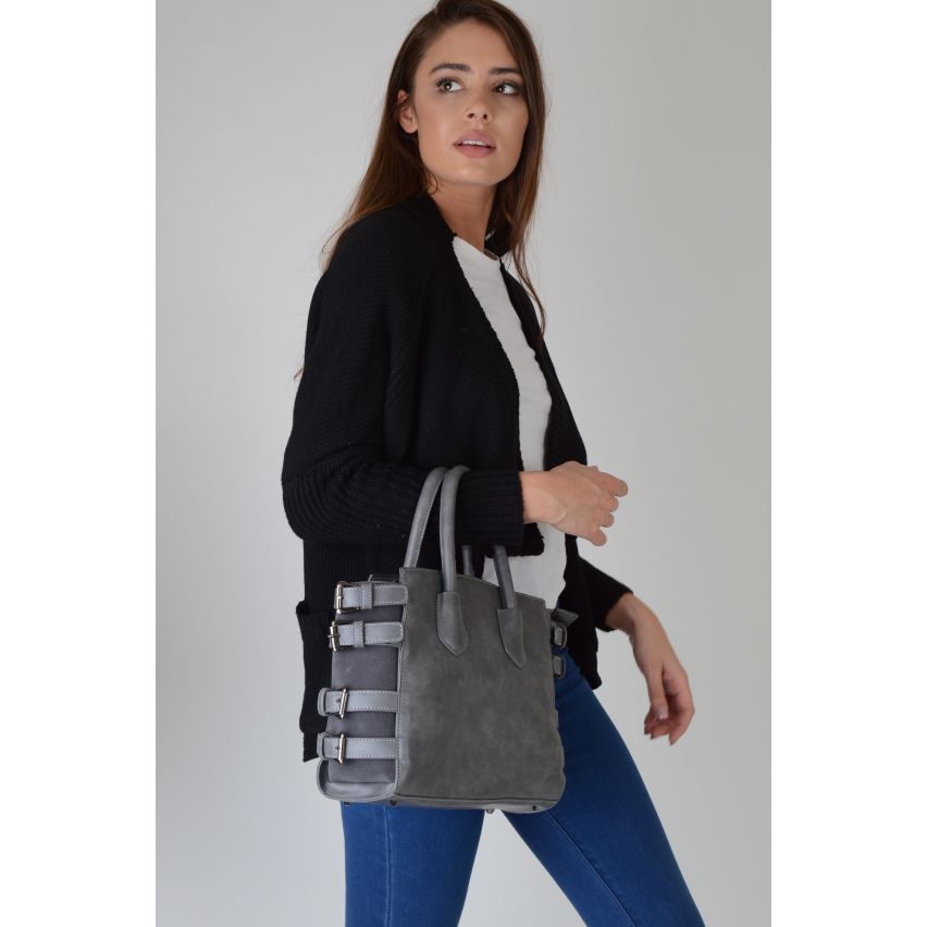 Bolso gris Lovemystyle con lateral hebillas de detalle