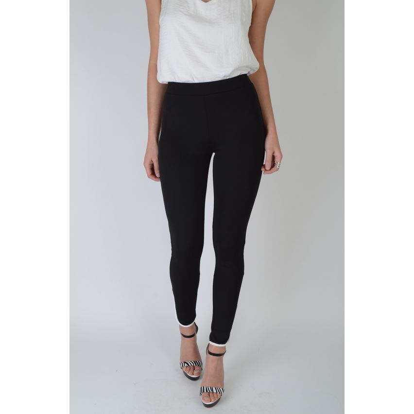 Lovemystyle Skinny Black Scuba Trousers With White Ankle Hem - SAMPLE