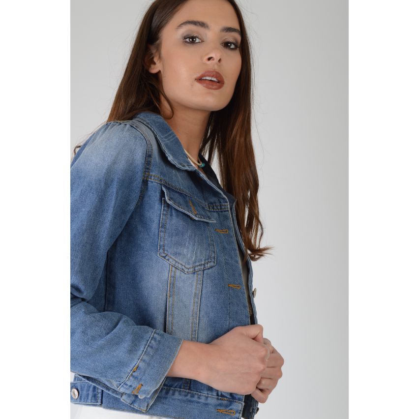 Lovemystyle lumière acide Wash recadrée veste en Jean