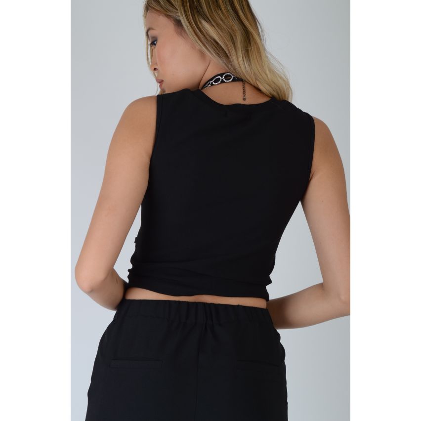 Lovemystyle sans manches Crop Top avec dentelle sur les côtés en noir