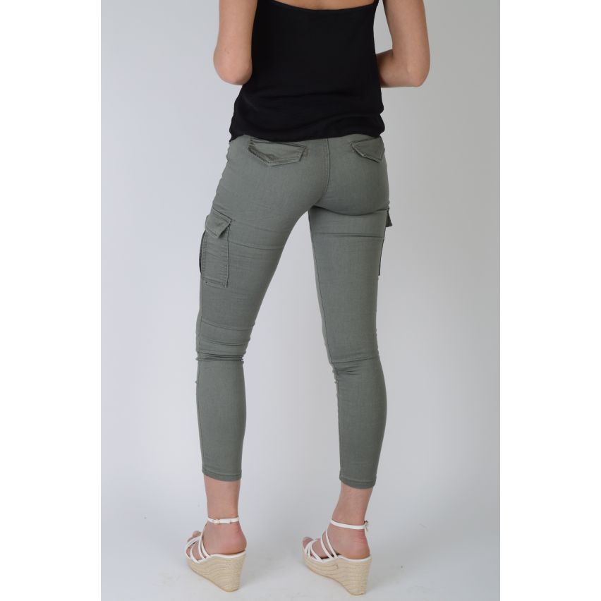 Lovemystyle Skinny Khaki Green Jeans With Large Side Pockets - SAMPLE