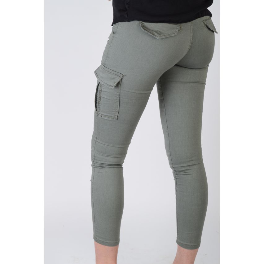 Lovemystyle Skinny Khaki Green Jeans With Large Side Pockets - SAMPLE