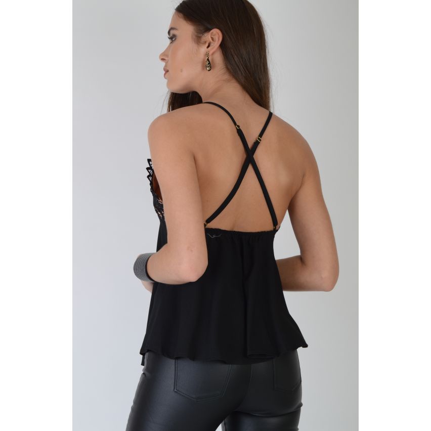 Black Lovemystyle Cami Vest Top avec buste dentelle et dos