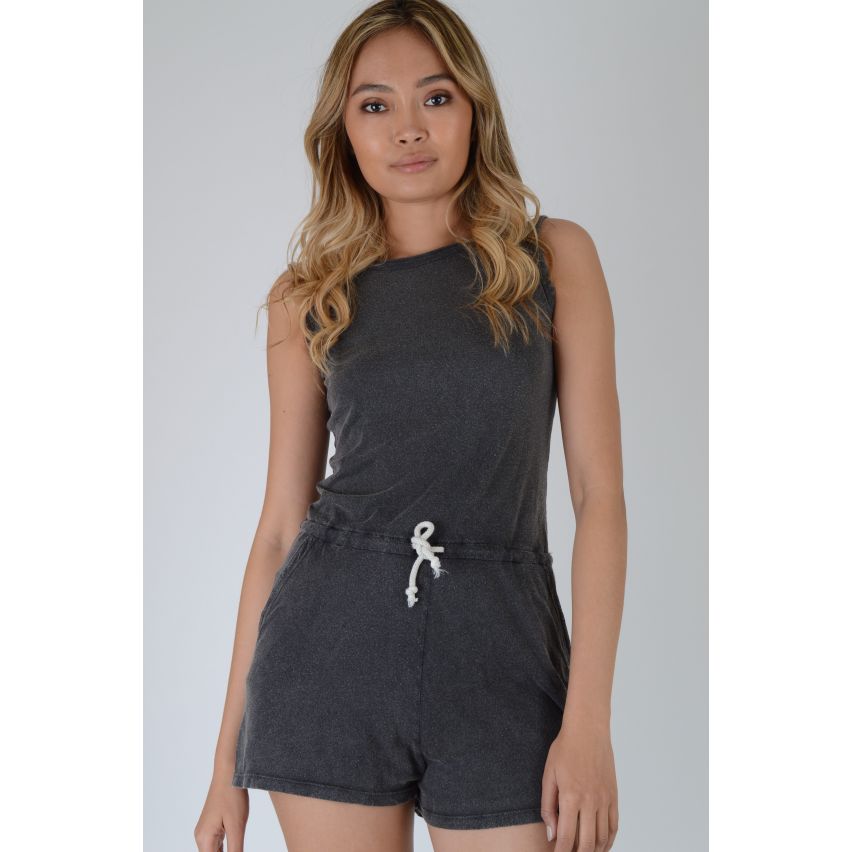 Double Agent Slate Grey Relaxed Fit Playsuit With Draw String Waist