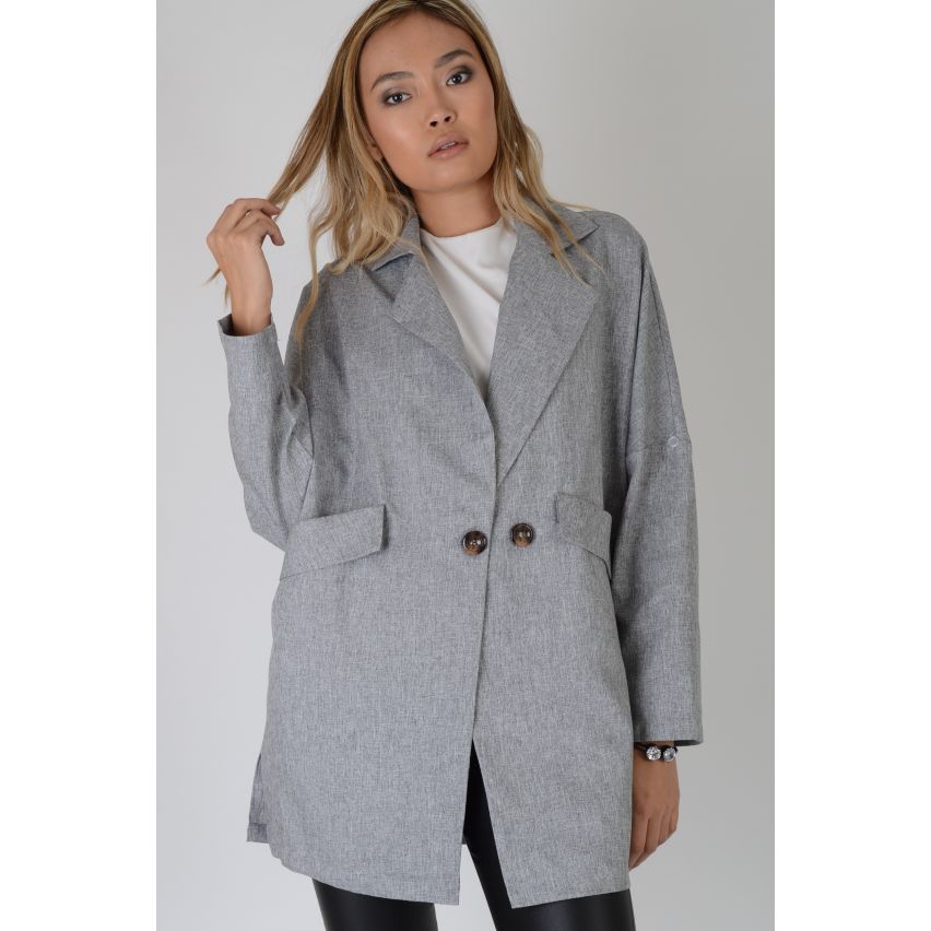 Lovemystyle gris au-dessus Taille manteau structuré avec gros boutons