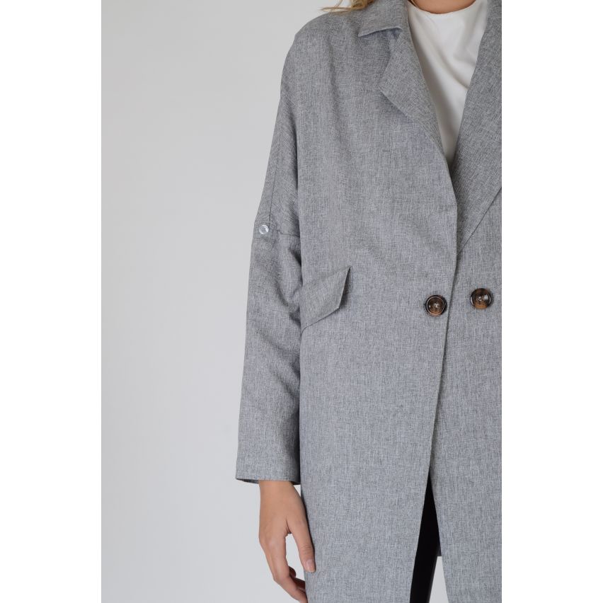 Lovemystyle gris au-dessus Taille manteau structuré avec gros boutons