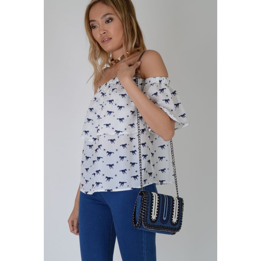 Lovemystyle chaîne parés sac Cross bleu, blanc et noir