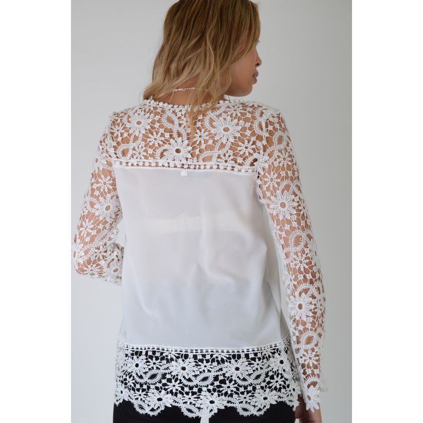 Lovemystyle blanc pure Top manches longues dentelle