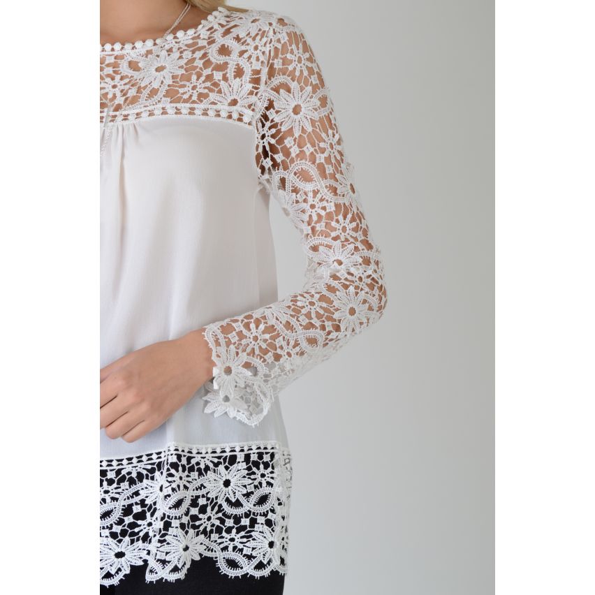 Lovemystyle blanc pure Top manches longues dentelle